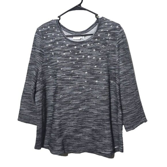 Chicos Weekends Blouse 3 XL Knitted Studded Stars Gray Casual Pullover Comfort - Picture 1 of 12
